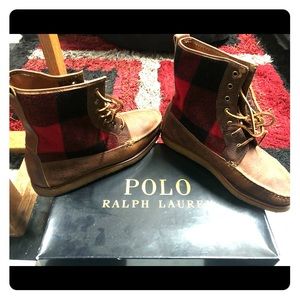 Polo Brown Leather Boot W Red/Black Wool